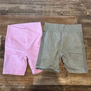 Pink and Green Biker Shorts Set.
